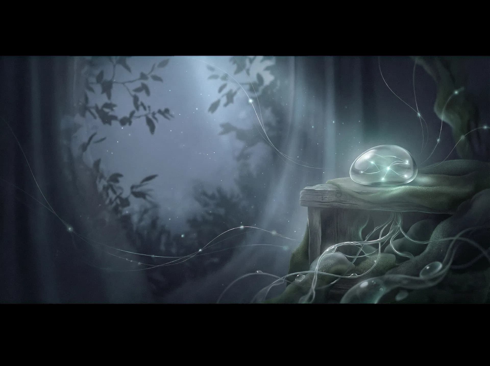 Moonlit restful atmosphere representing relief after capturing an idea